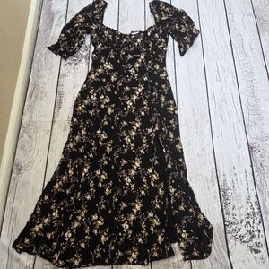 Reformation Floral Midi Dress in Black - Size 4